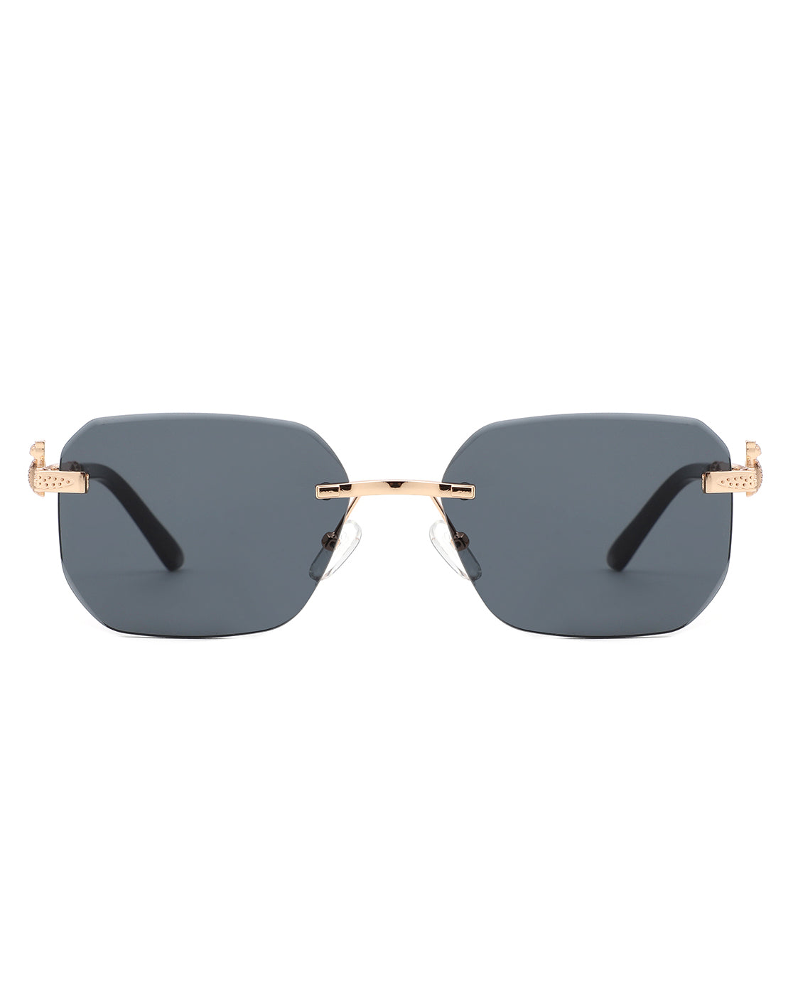 Solar - Curved Tinted Rimless Rectangle Sunglasses-2