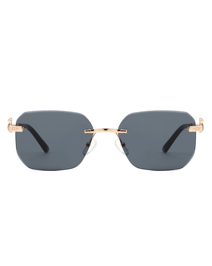 Solar - Curved Tinted Rimless Rectangle Sunglasses-2