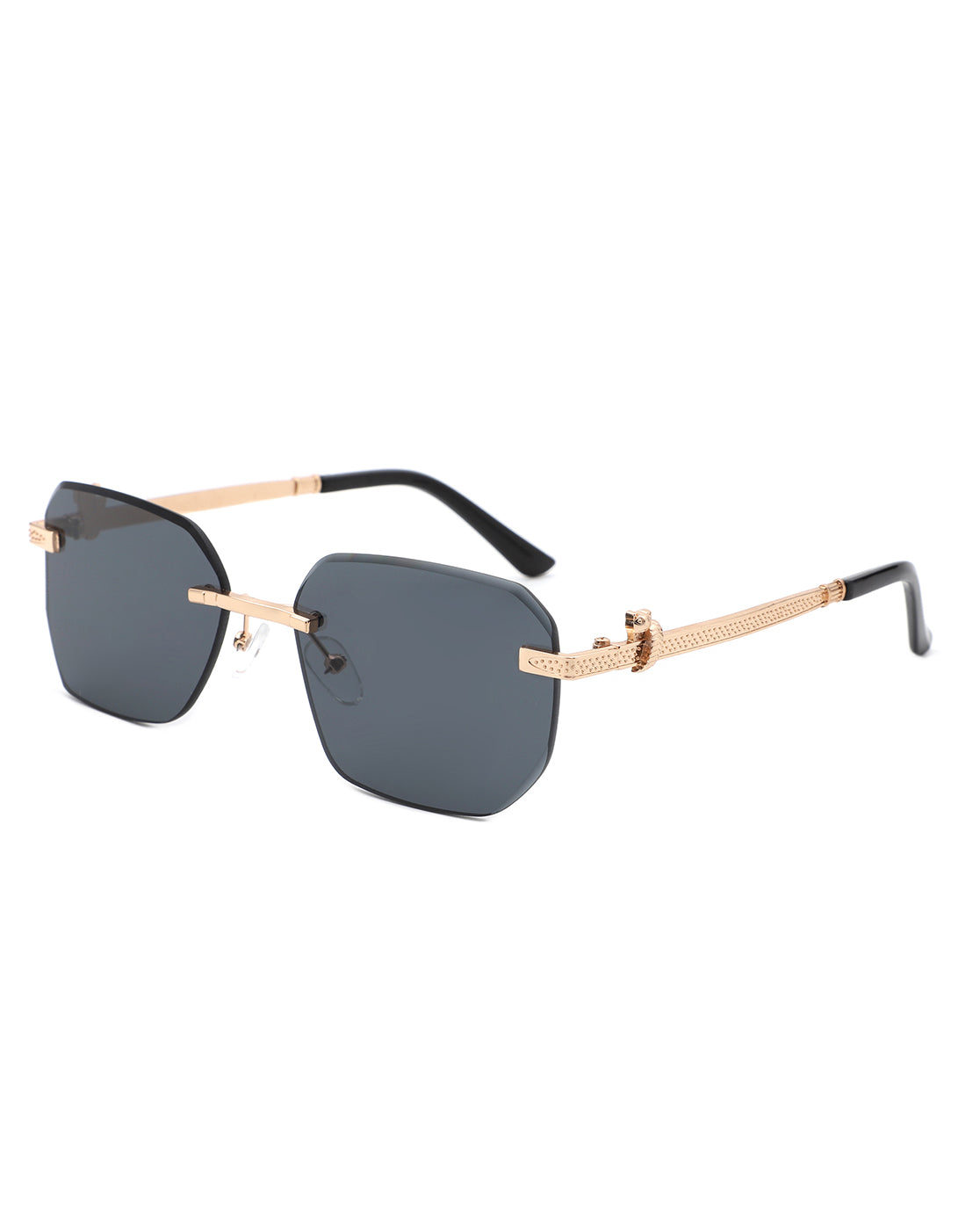 Solar - Curved Tinted Rimless Rectangle Sunglasses-1