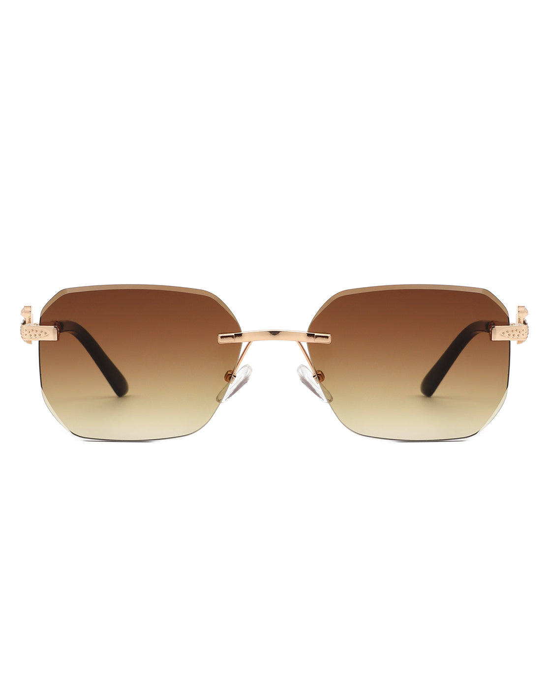 Solar - Curved Tinted Rimless Rectangle Sunglasses-3