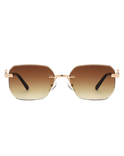 Solar - Curved Tinted Rimless Rectangle Sunglasses-3