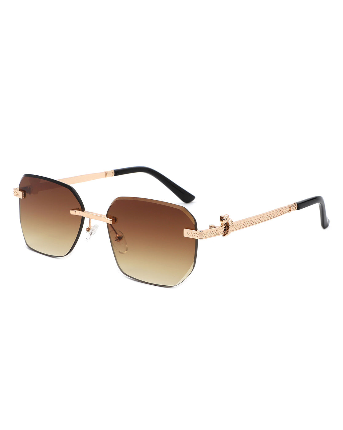 Solar - Curved Tinted Rimless Rectangle Sunglasses-4