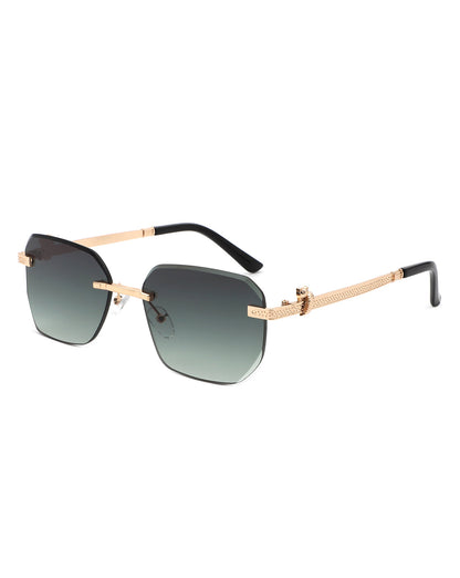 Solar - Curved Tinted Rimless Rectangle Sunglasses-6