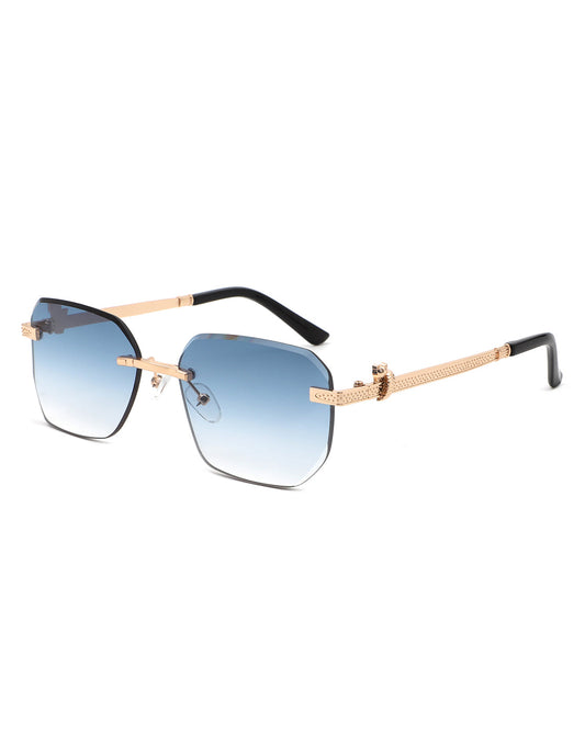 Solar - Curved Tinted Rimless Rectangle Sunglasses-0