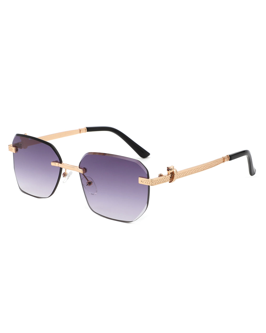 Solar - Curved Tinted Rimless Rectangle Sunglasses-5