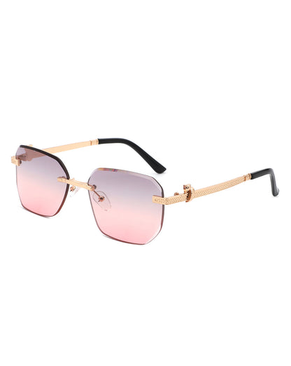 Solar - Curved Tinted Rimless Rectangle Sunglasses-7