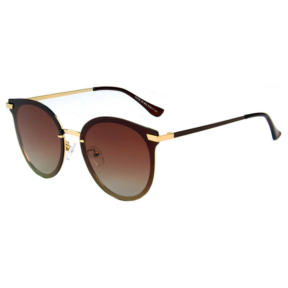 HORNACHUELOS | Women Round Flat Cat Eye Polarized Lens Sunglasses-4